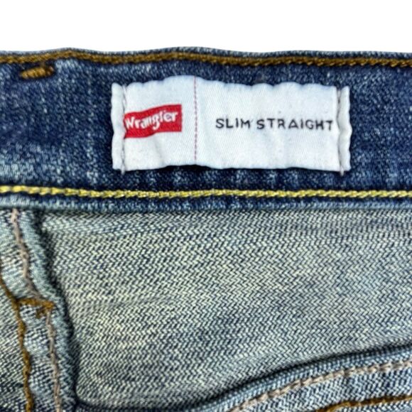 Wrangler Jeans Mens 38x32 (Fits 38x33) Blue Denim Slim Straight Western Cowboy - Picture 6 of 13